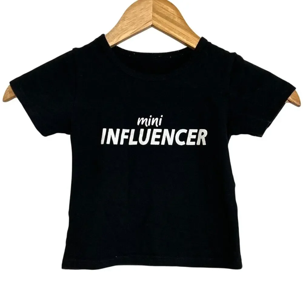 Toddler Unisex Mini Influencer Tee Shirt Black White 2T